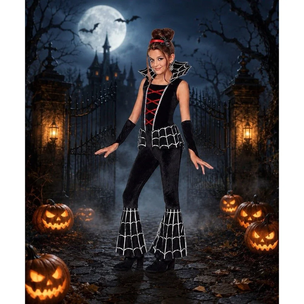 Spirit Halloween Wicked Black Widow Web Costume Spider Queen Child Small 4 to 6